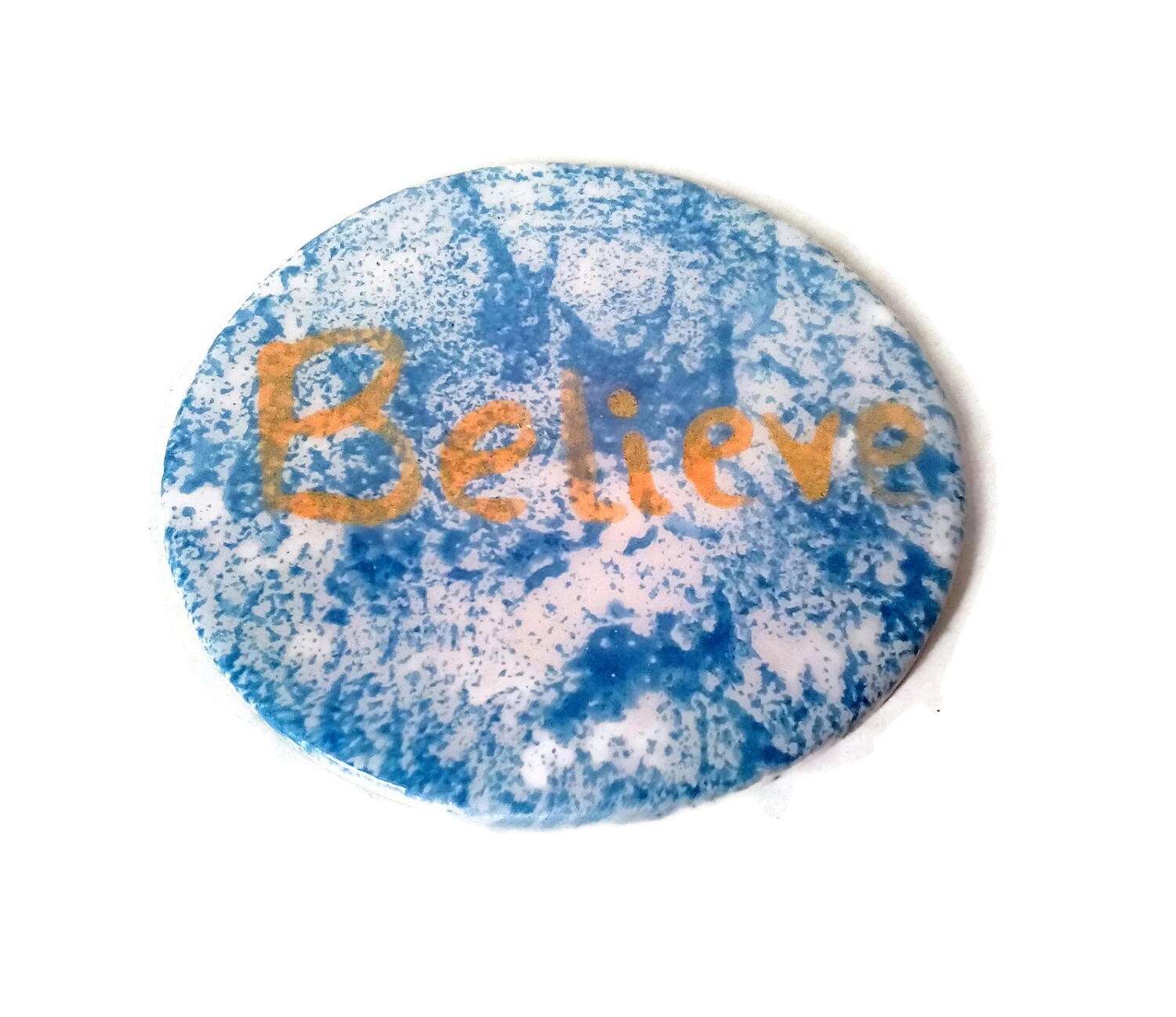 1Pc Blue Motivatinal Word Coster Hand Painted, Round Handmade Ceramic coaster, Cute Best Gifts For Him, Beer Coasters Housewarming Gift - Ceramica Ana Rafael