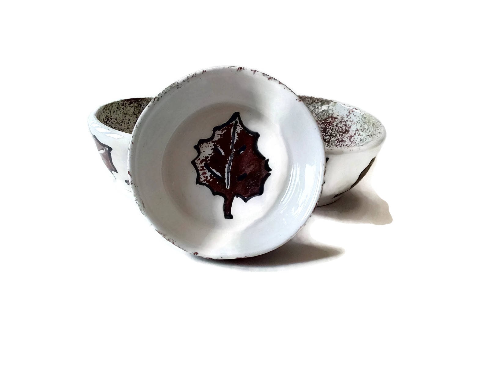 3Pc Handmade Ceramic Bowl Set With Hand Painted Leaves, Pottery Autumn Home Decor, Unique Gifts For Bakers, Mom Birthday gift From Daughter - Ceramica Ana Rafael