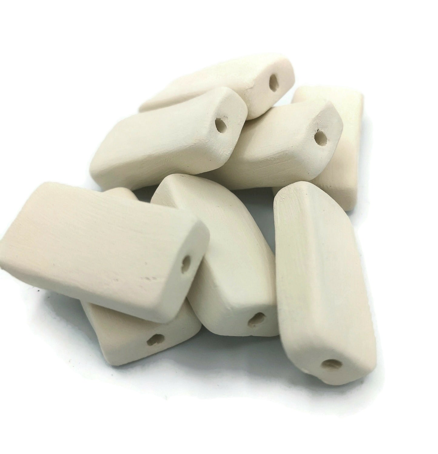 Handmade Ceramic Macrame Bisque Beads Large, Unique Rectangle Beads Ready To Paint, Best Sellers Clay Beads, Artisan Jewelry Making Beads - Ceramica Ana Rafael