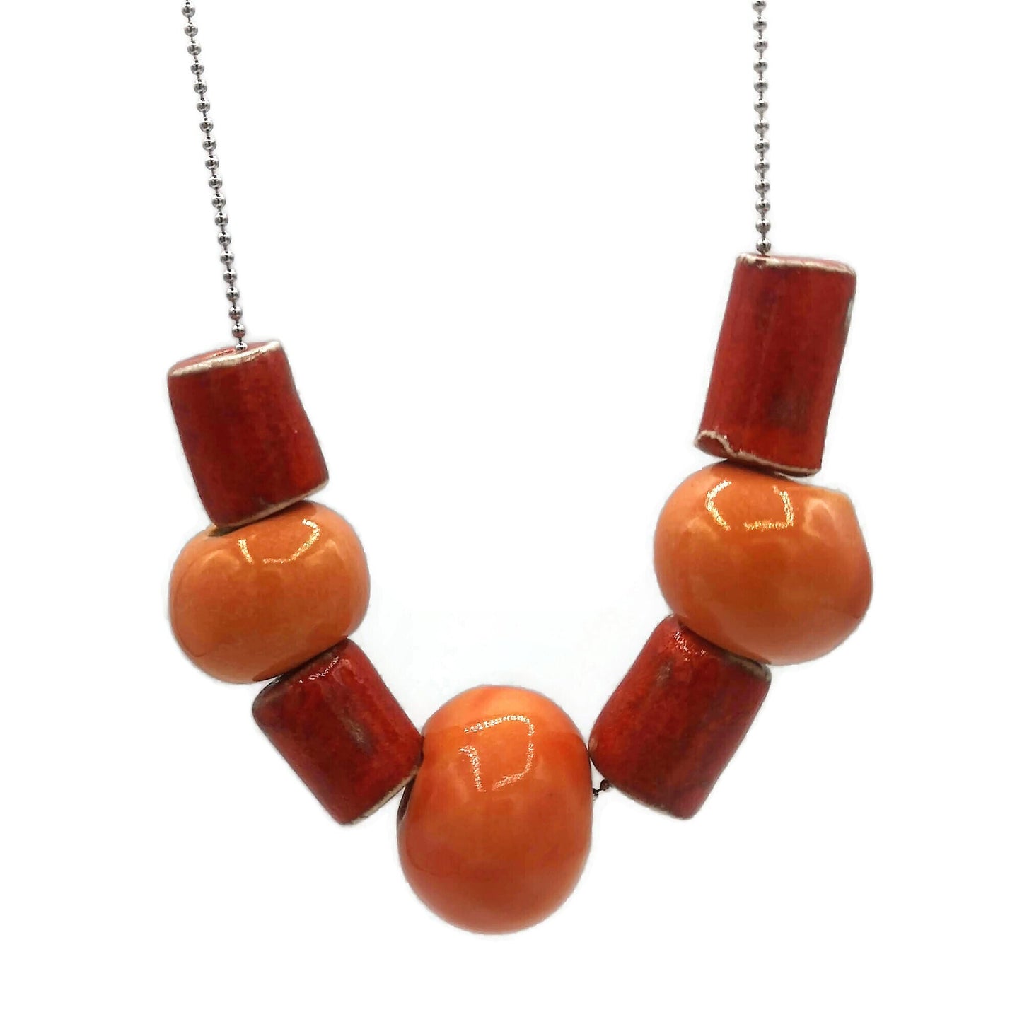 Large Red And Orange Beaded Statement Necklace For Women, Everyday Aesthetic Necklace, Best Gifts For Her, Handmade Ceramic Jewelry - Ceramica Ana Rafael