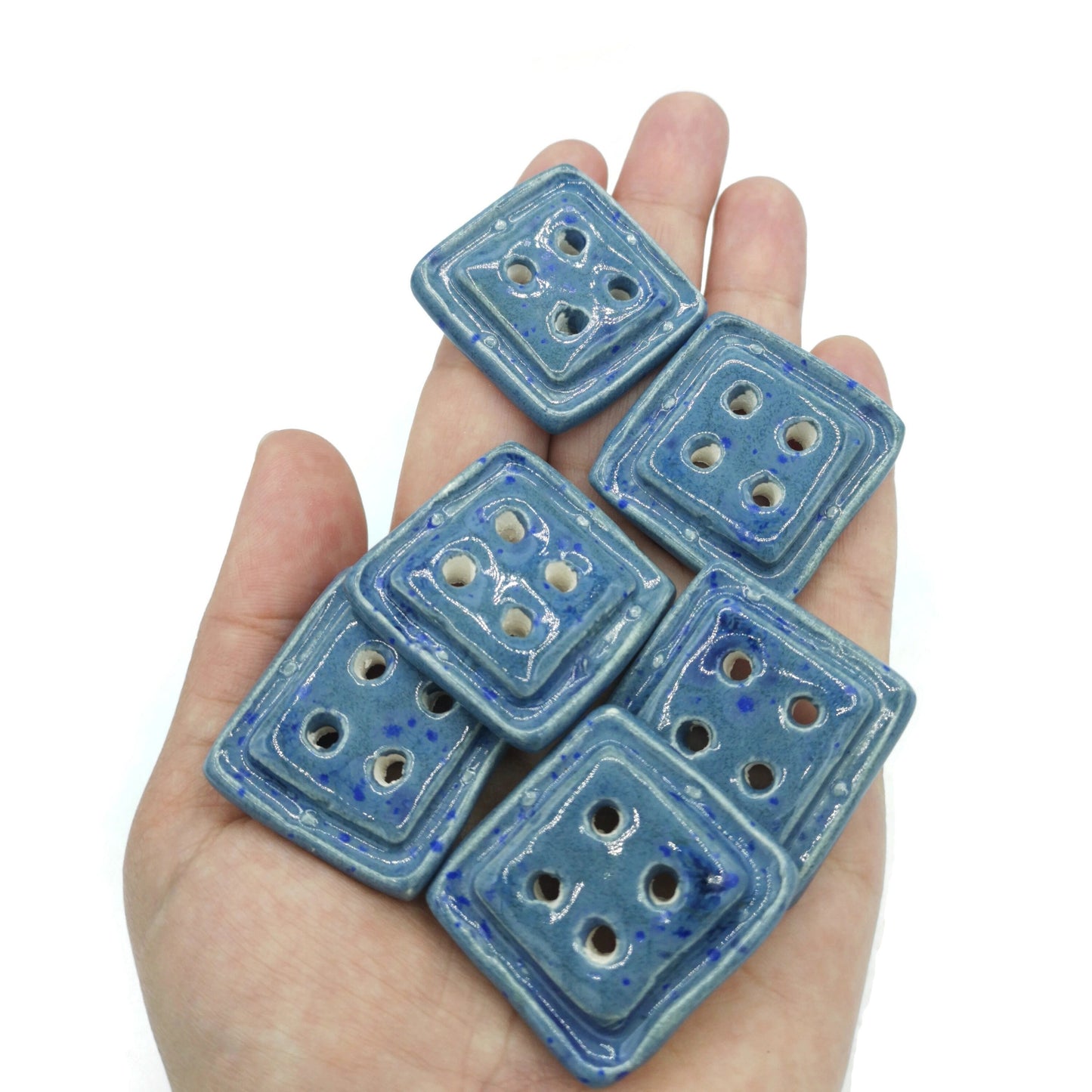 Handmade Ceramic Sewing Buttons, Set Of 6 Novelty Extra Large Buttons For Crafts, Unique Buttons, Blue Sewing Notions - Ceramica Ana Rafael