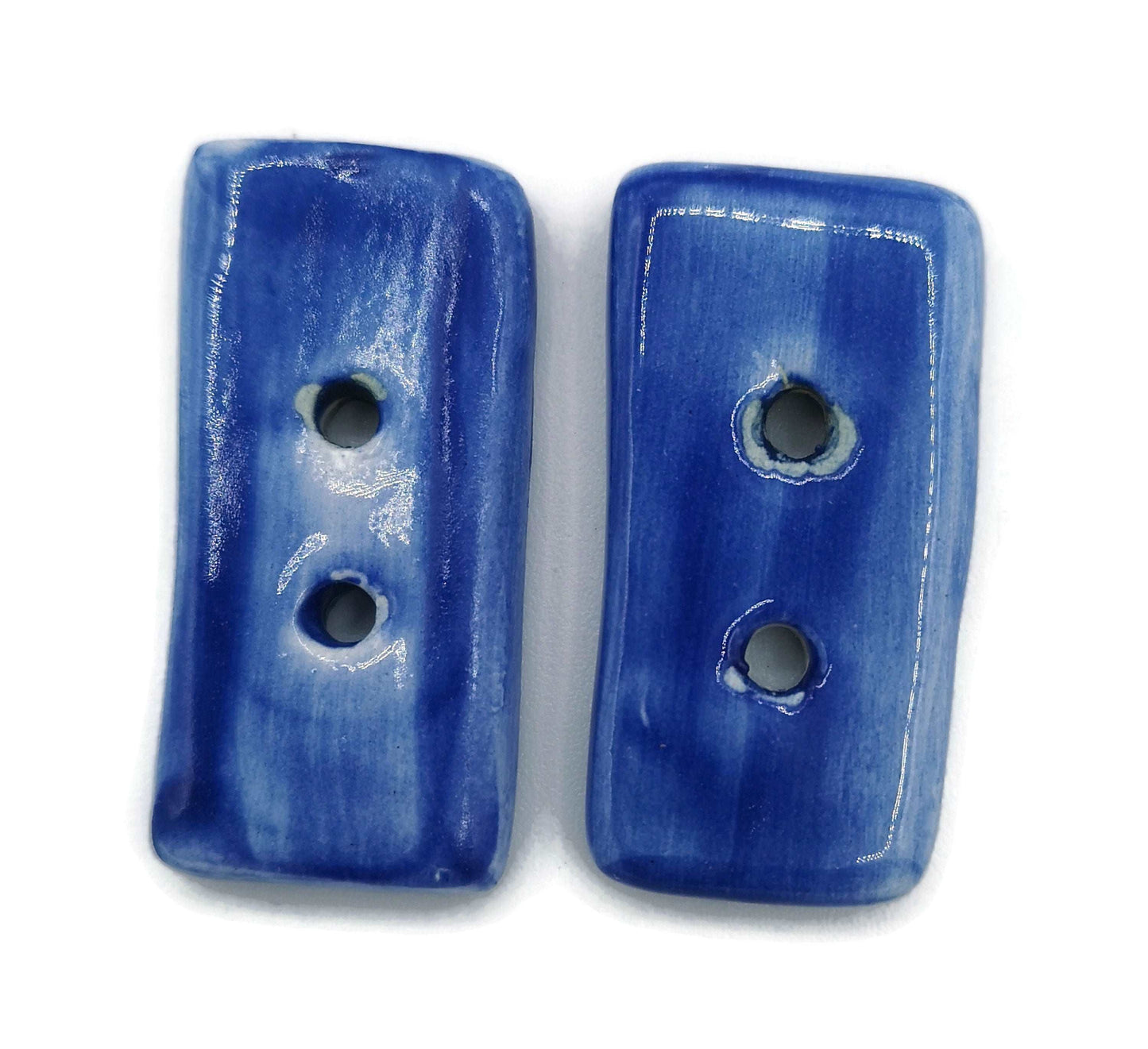 2Pc 40mm Blue Rectangular Handmade Ceramic Sewing Buttons For Crafts, Novelty Extra Large Buttons, Unique Sewing Supplies And Notions - Ceramica Ana Rafael