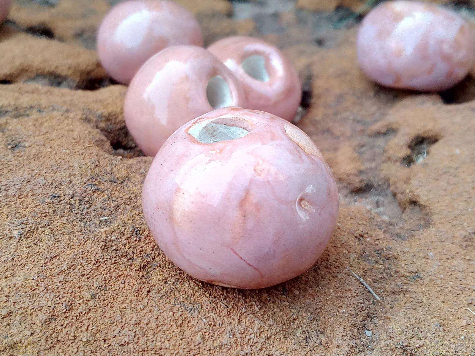 1 Pc Coral Pink Handmade Ceramic Beads Large Hole, Clay Beads For Macrame Or Jewelry Making, Giant Beads - Ceramica Ana Rafael