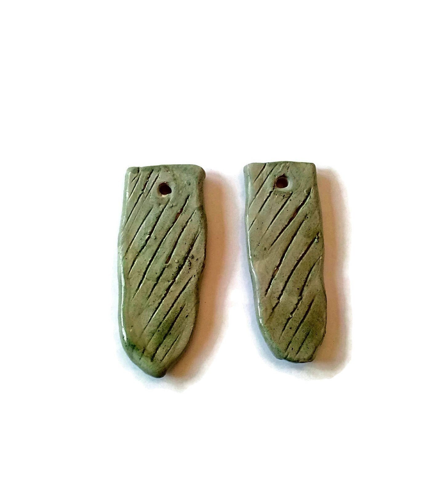 GEOMETRIC PENDANT, CLAY Charms, Set of 2 Ceramic Components For Hippie Jewelry - Ceramica Ana Rafael