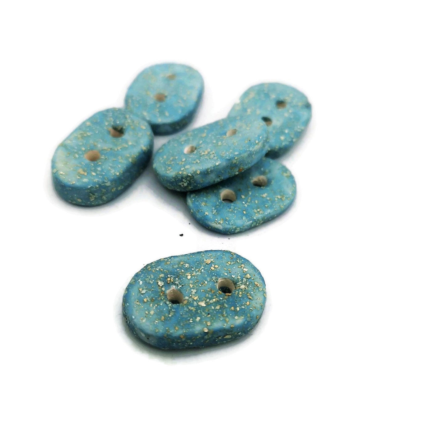 6Pc Handmade Ceramic Oval Sewing Button For Clothing, 3 cm 2 Hole Sparkly Turquoise Blue Decorative Knitting Button, Lightweight and Smooth - Ceramica Ana Rafael