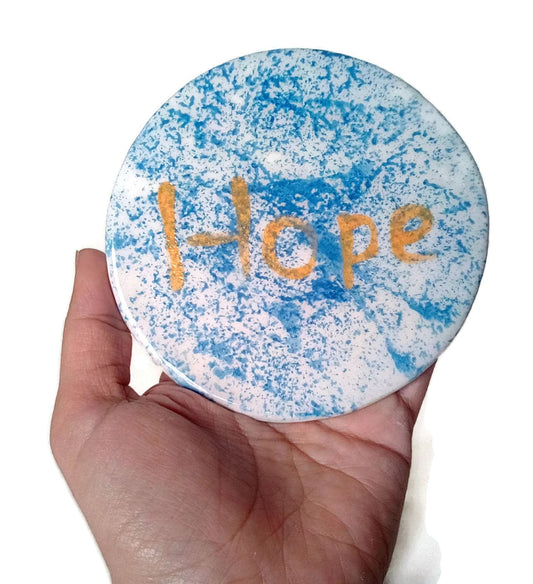 1Pc Blue Motivatinal Word Coster Hand Painted, Round Handmade Ceramic coaster, Cute Best Gifts For Him, Beer Coasters Housewarming Gift - Ceramica Ana Rafael
