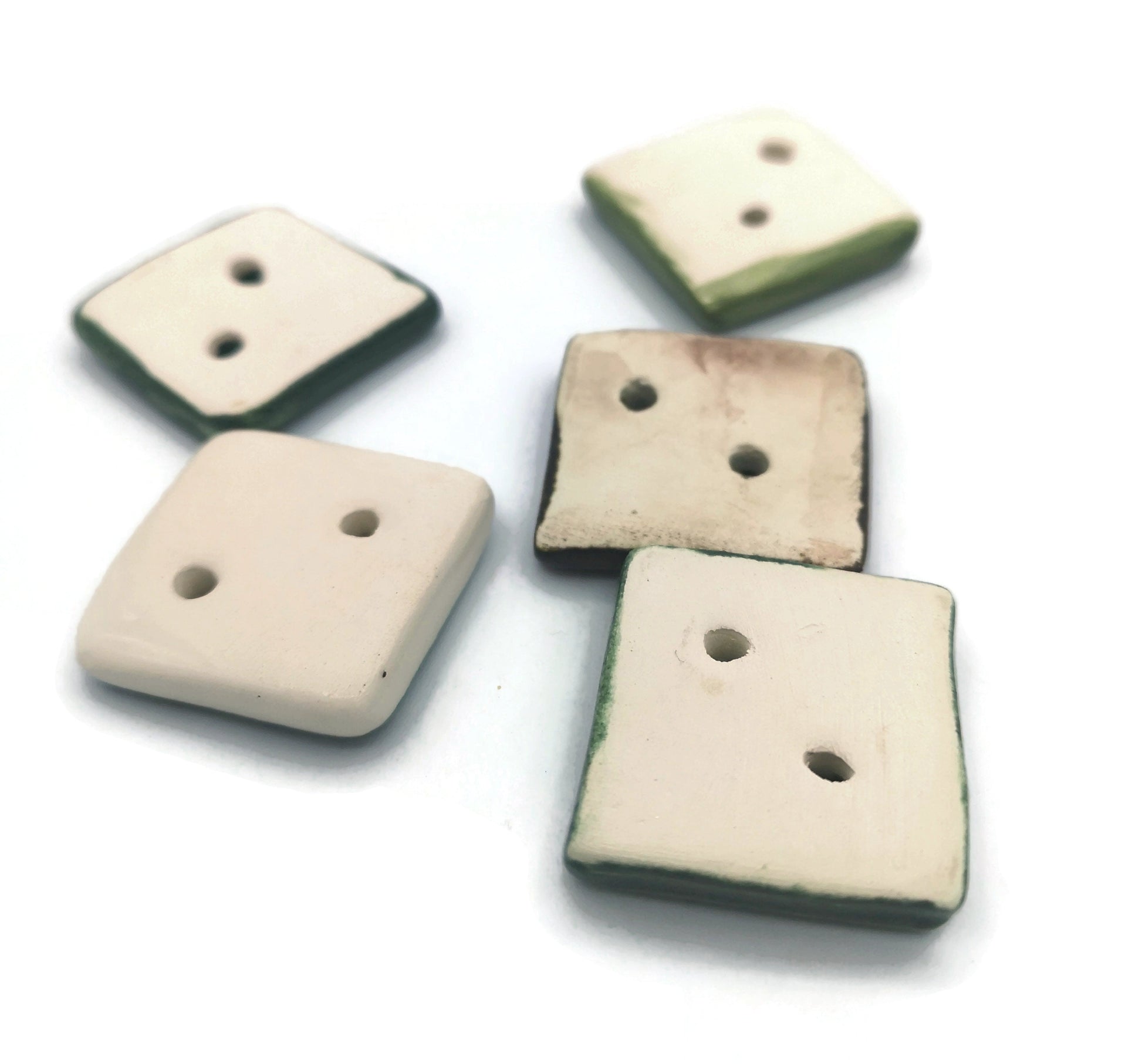5Pc 30mm Handmade Ceramic Square Sewing Buttons For Crafts, 2 Hole Hand Painted Coat Buttons, Flat Back Button Lot, Blouse Buttons Flatback - Ceramica Ana Rafael