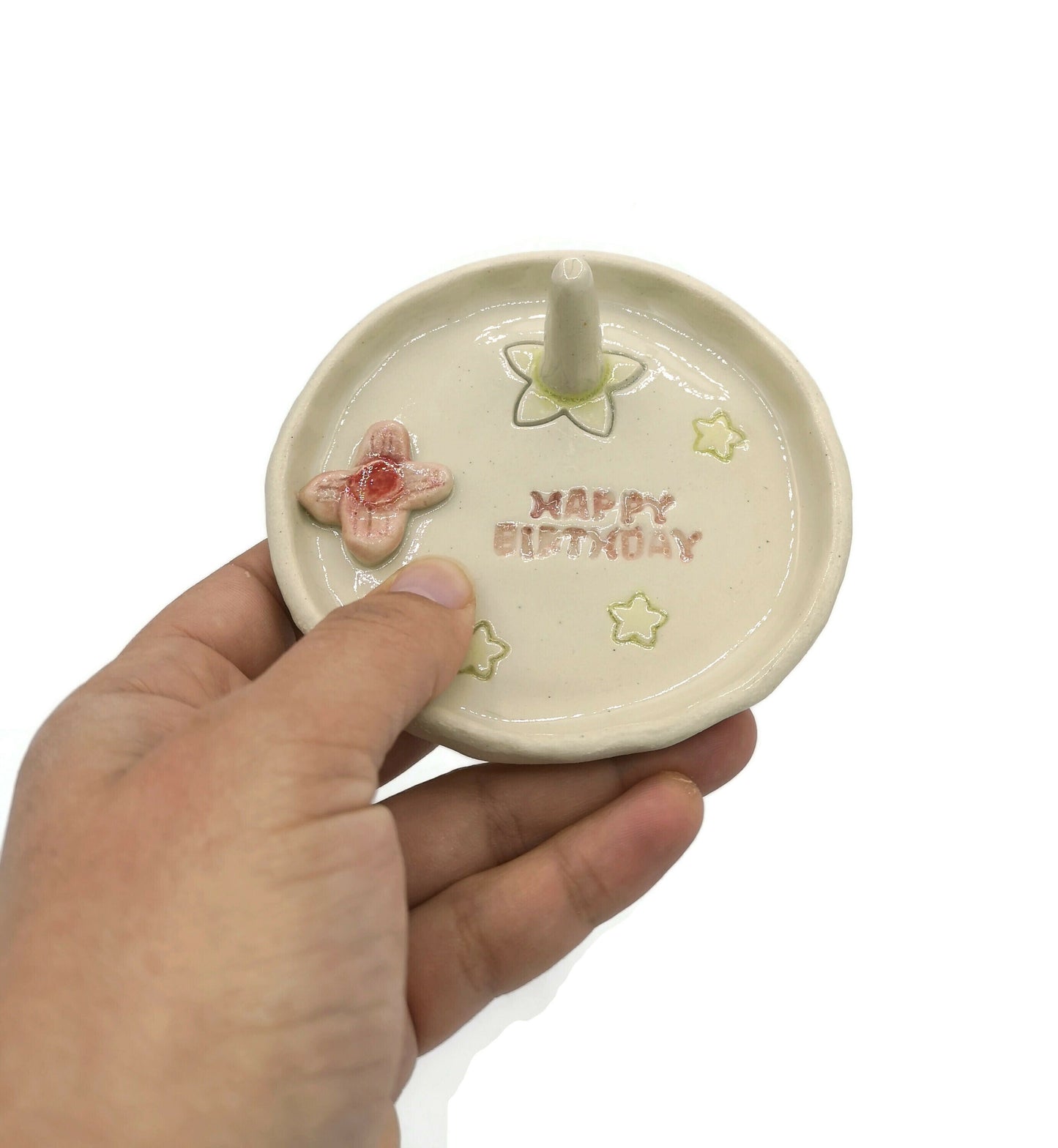 Handmade Ceramic Floral Ring Holder Dish Happy Birthday Gift Hor Her, Cute Gift for Girl, Unique Trinket Dish for Niece, Tween Girl Gift - Ceramica Ana Rafael