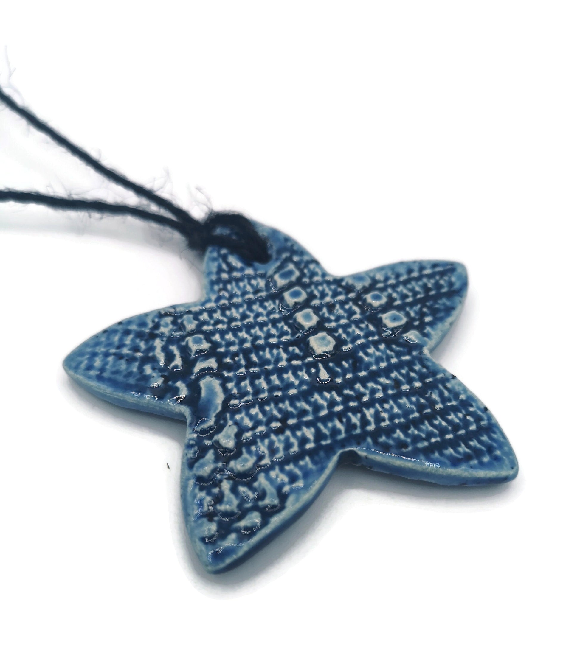 Clay Charms For Unique Jewelry Making, Large Star Pendant Necklace, Best Sellers Blue Handmade Ceramics Statement Pendant Textured - Ceramica Ana Rafael