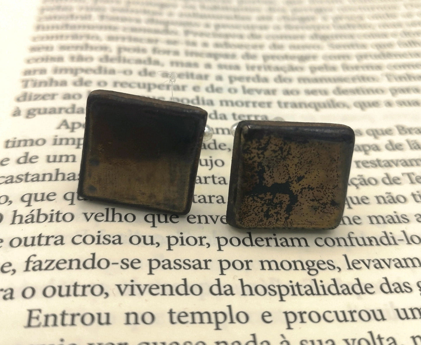 Handmade ceramic gold cufflinks for dad, 9th anniversary gift for husband, Fathers Day Gift From Daughter, Step Dad Gift - Ceramica Ana Rafael