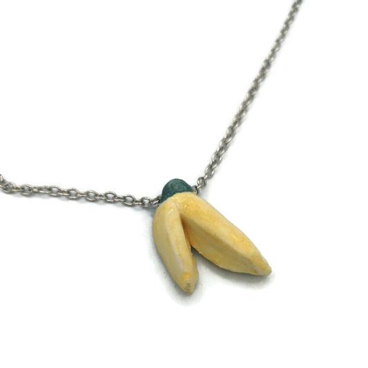 Banana Choker Pendant Necklace For Women, Mom Birthday Gift, Cute Pastel Short Necklace, Mothers Day Gift, Artisan Fruit Jewelry - Ceramica Ana Rafael