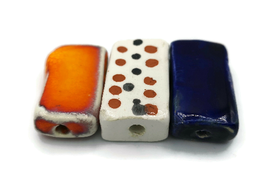 3Pc Handmade Extra Large Ceramic Beads For Jewelry making, Rectangle Assorted Square Tile Beads For Crafting Or Decorating - Ceramica Ana Rafael