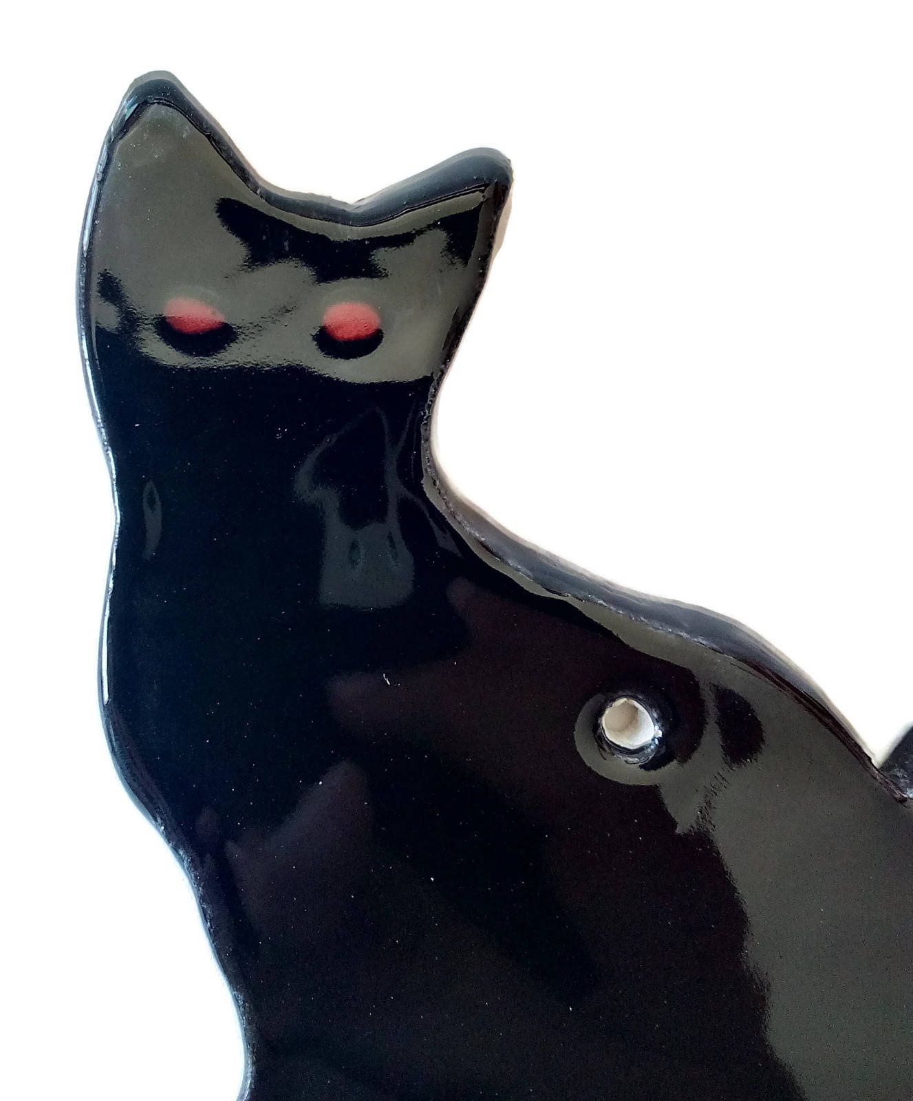 3Pc Handmade Ceramic Black Cat Wall Hanging, Cat Lover Gift For Mom, Lucky Cat Gift For Women, Halloween Ornament, Cat Wall Art Best Sellers - Ceramica Ana Rafael