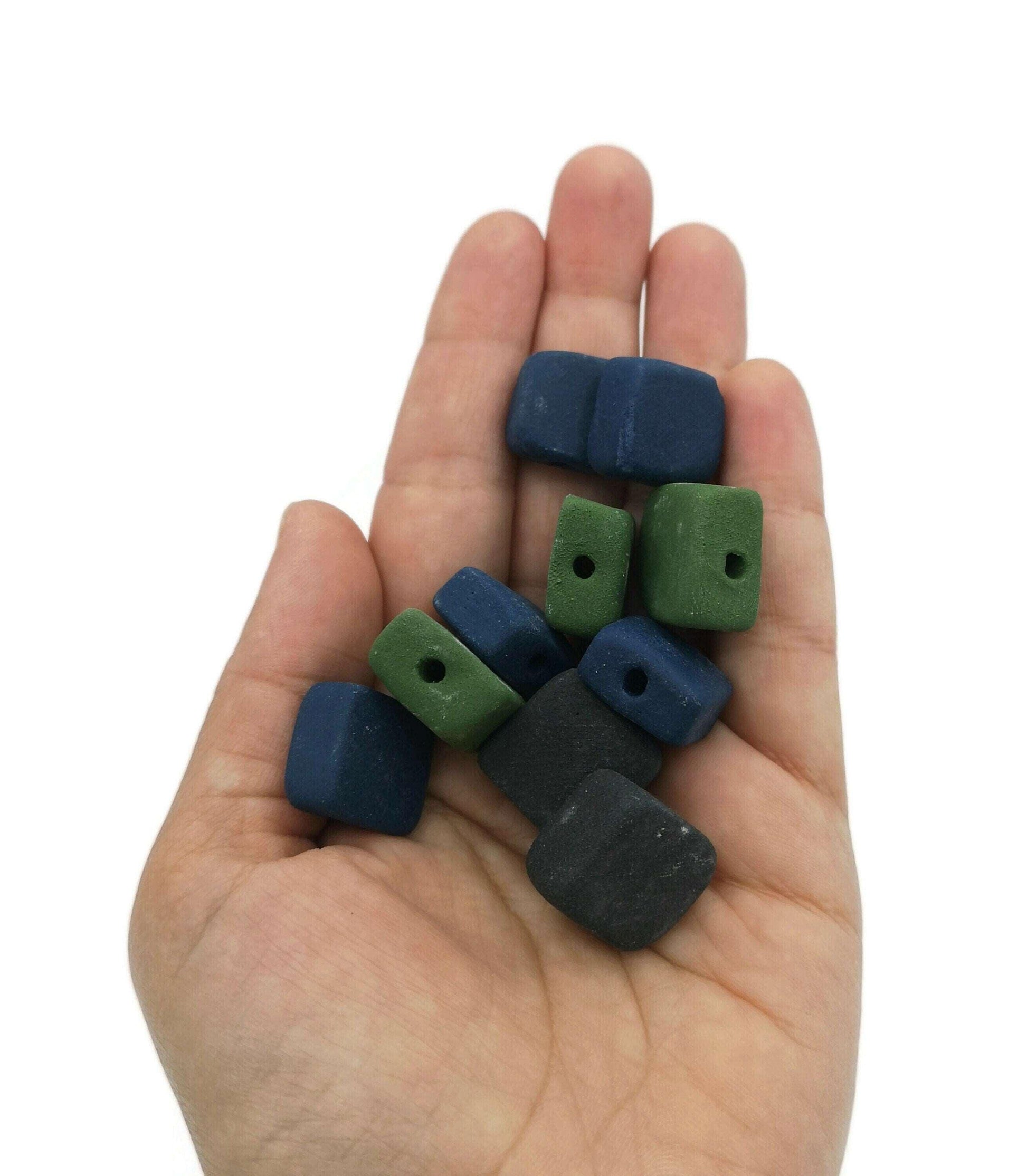 10Pc 15mm Ceramic Beads For jewelry Making 2mm Hole, Matte Square Clay Beads, Unique Assorted Beads Set Square Shape, Large Handmade Beads