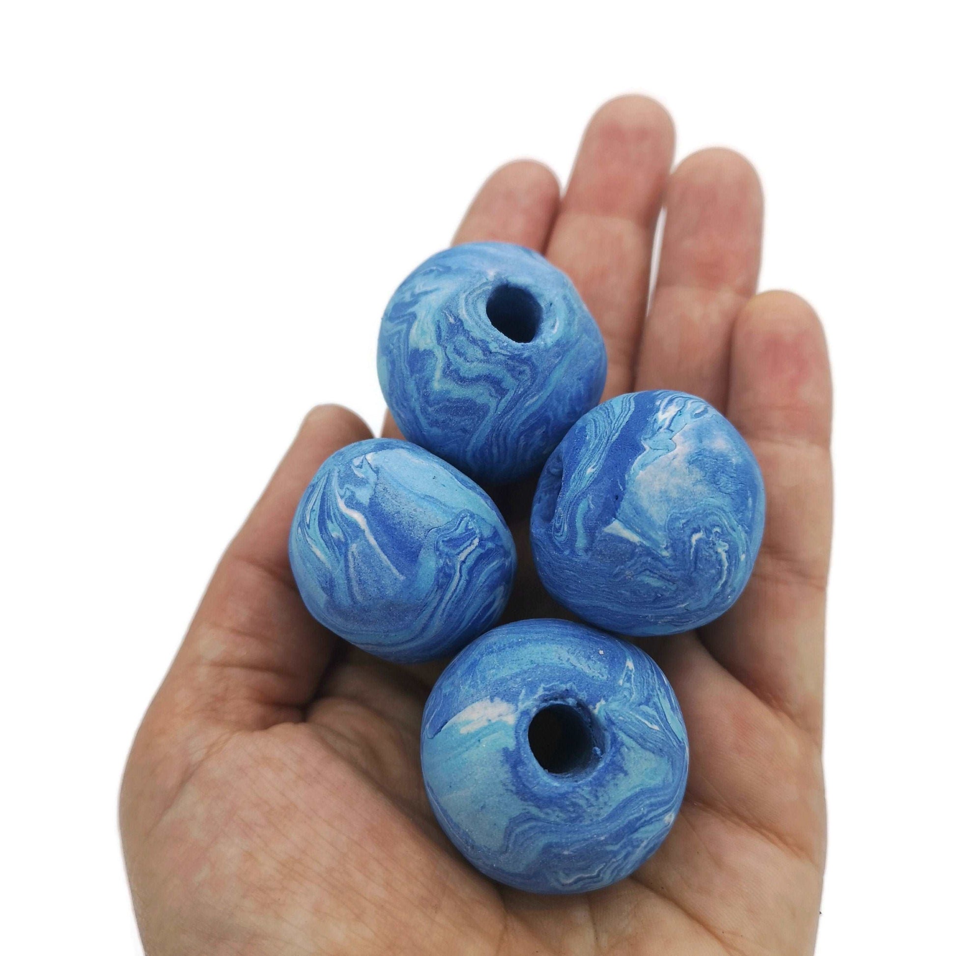 30mm Clay Beads, Handmade Ceramic Macrame Beads Matt, 1 Pc Large Hole Beads Unique, Round Bubblegum Beads, Jewelry Making Porcelain Beads - Ceramica Ana Rafael