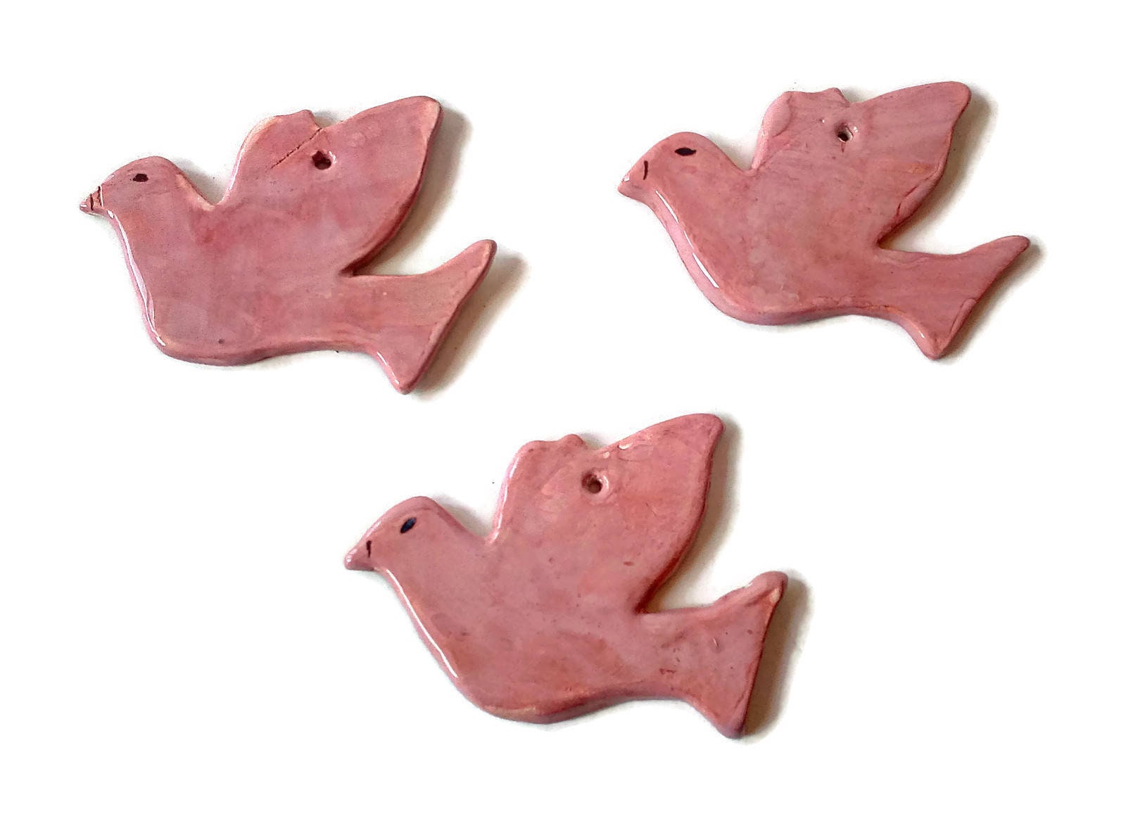 3Pc Handmade Ceramic Pink Dove Ornaments, Pink Christmas Wall Hanging Birds Decoration Best Sellers memorial ornaments, remembrance ornament - Ceramica Ana Rafael