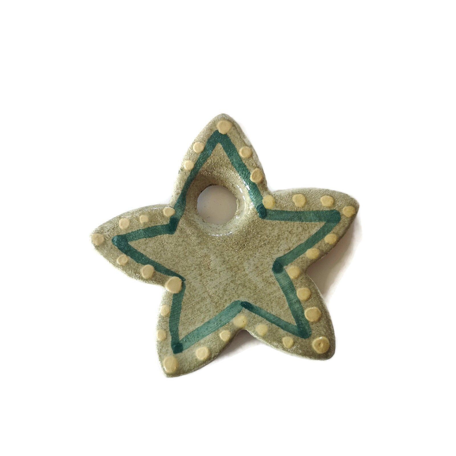 1Pc Extra Large 60mm Green Star Handmade Ceramic Necklace Pendant for Unique Jewelry Making, Hand Painted Clay Charms For Women Fashion - Ceramica Ana Rafael