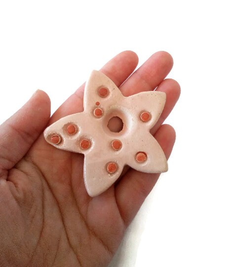 Clay Charms, Unique Jewelry Making Necklace Pendant, Handmade Ceramic Flower Pendant, Large Geometric Pendant Eclectic Jewelry Star Shaped - Ceramica Ana Rafael