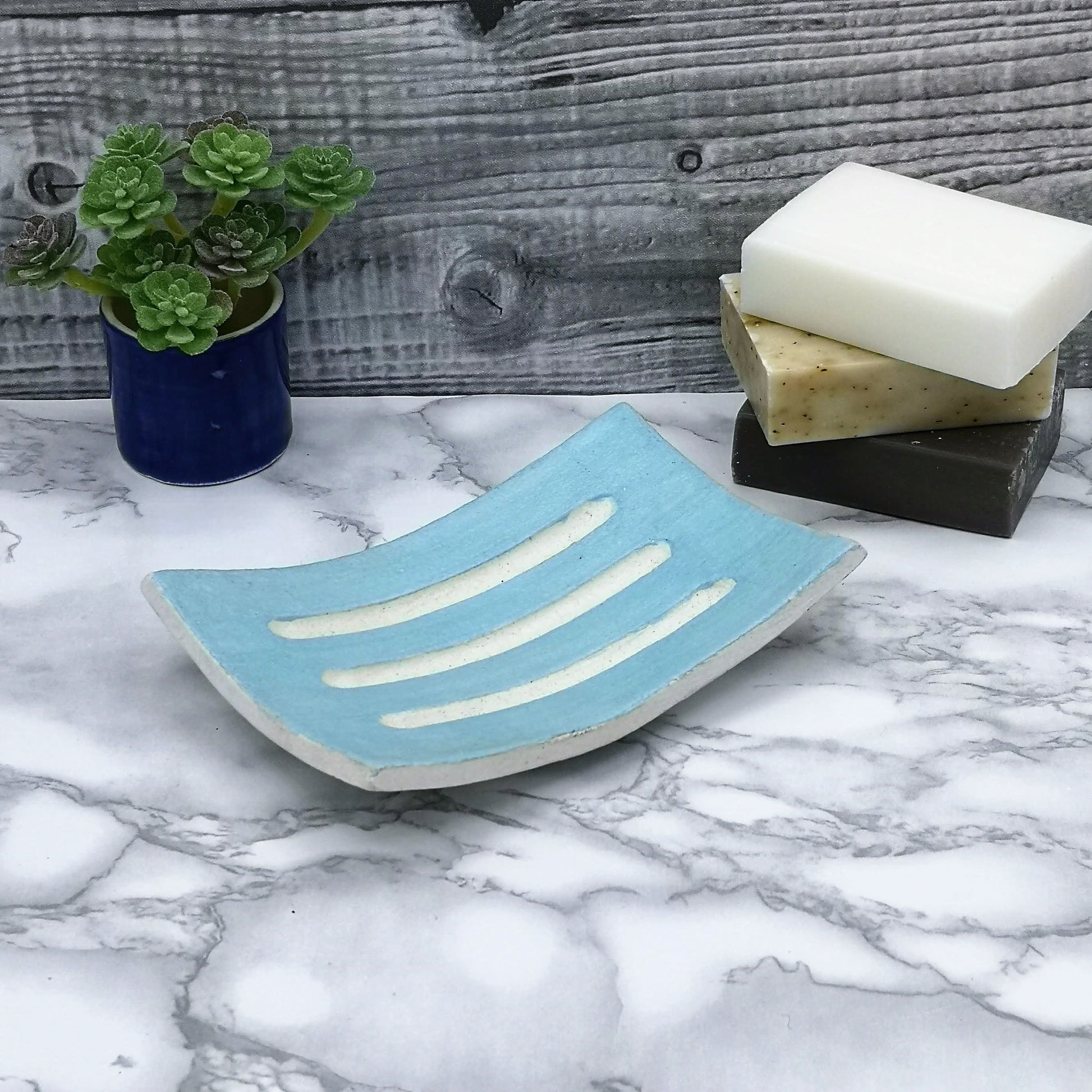 5 Inche Handmade Ceramic Turquoise Blue Rectangle Draining Soap Dish For Bathroom Decor, Soap Bar Holder Dispenser With Drain, Soap Saver - Ceramica Ana Rafael