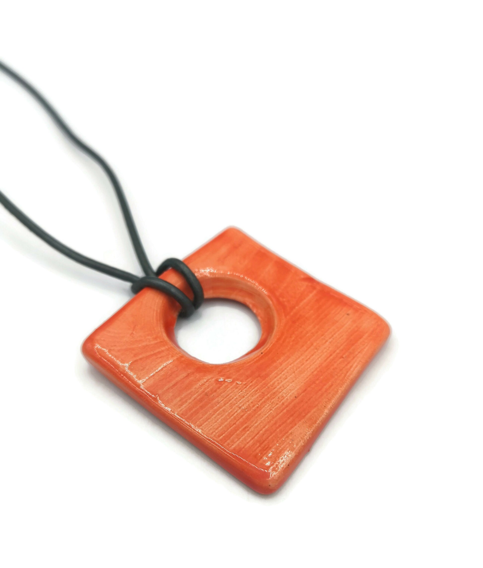 Handmade Ceramic Statement Necklace Pendant for Jewelry Making, Large Orange Geometric Components Square Shaped, Unique Gifts For Mom - Ceramica Ana Rafael