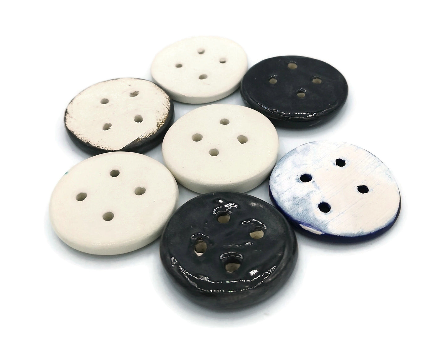7Pc Black And White Sewing Buttons, Sewing Supplies And Notions, Strange And Unusual Elegant Button, Best Sellers Clay Buttons Round Novelty - Ceramica Ana Rafael