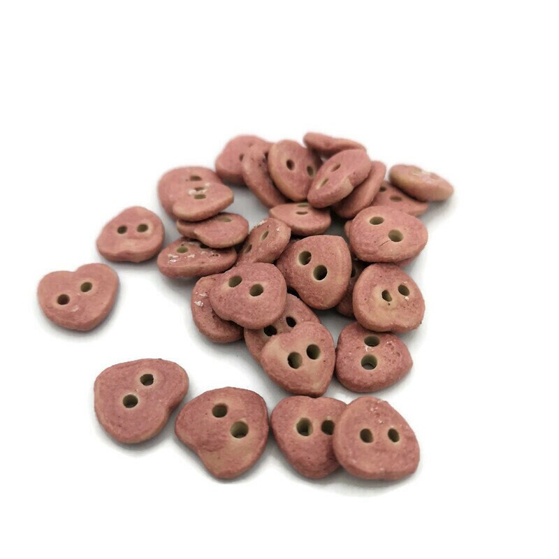 6Pc Handmade Ceramic Pink Heart Sewing Buttons Great for Mother's Day or Valentine's Day Crafts - Ceramica Ana Rafael