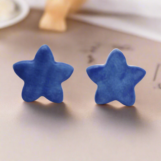Blaue Stern-Ohrstecker für Frauen, handgefertigter Keramikschmuck, beste Geschenke für Sie, Mutter-Geburtstagsgeschenk