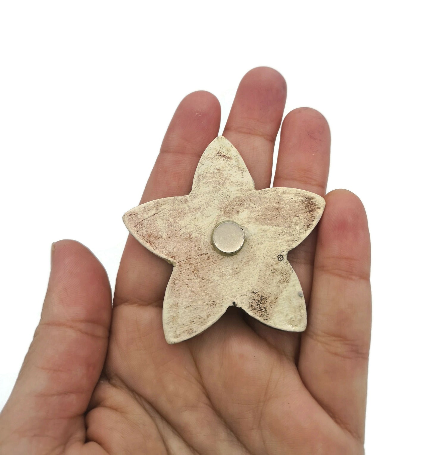 Beige Large Handmade Ceramic Star Shape Clay Fridge Magnets, Decorative Textured Rustic Refrigerator Magnet For Kitchen Decor - Ceramica Ana Rafael
