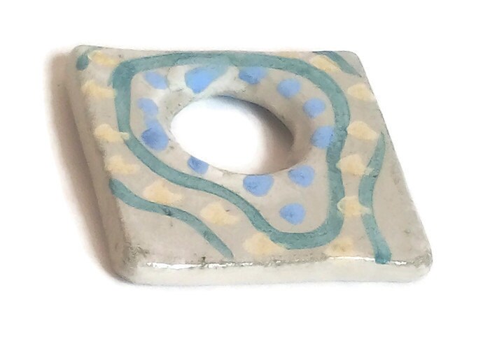 Geometric Necklace Pendant For Jewelry Making, Large Handmade Ceramic Components Artisan Hand Painted Square Shape Porcelain Charm For Women - Ceramica Ana Rafael