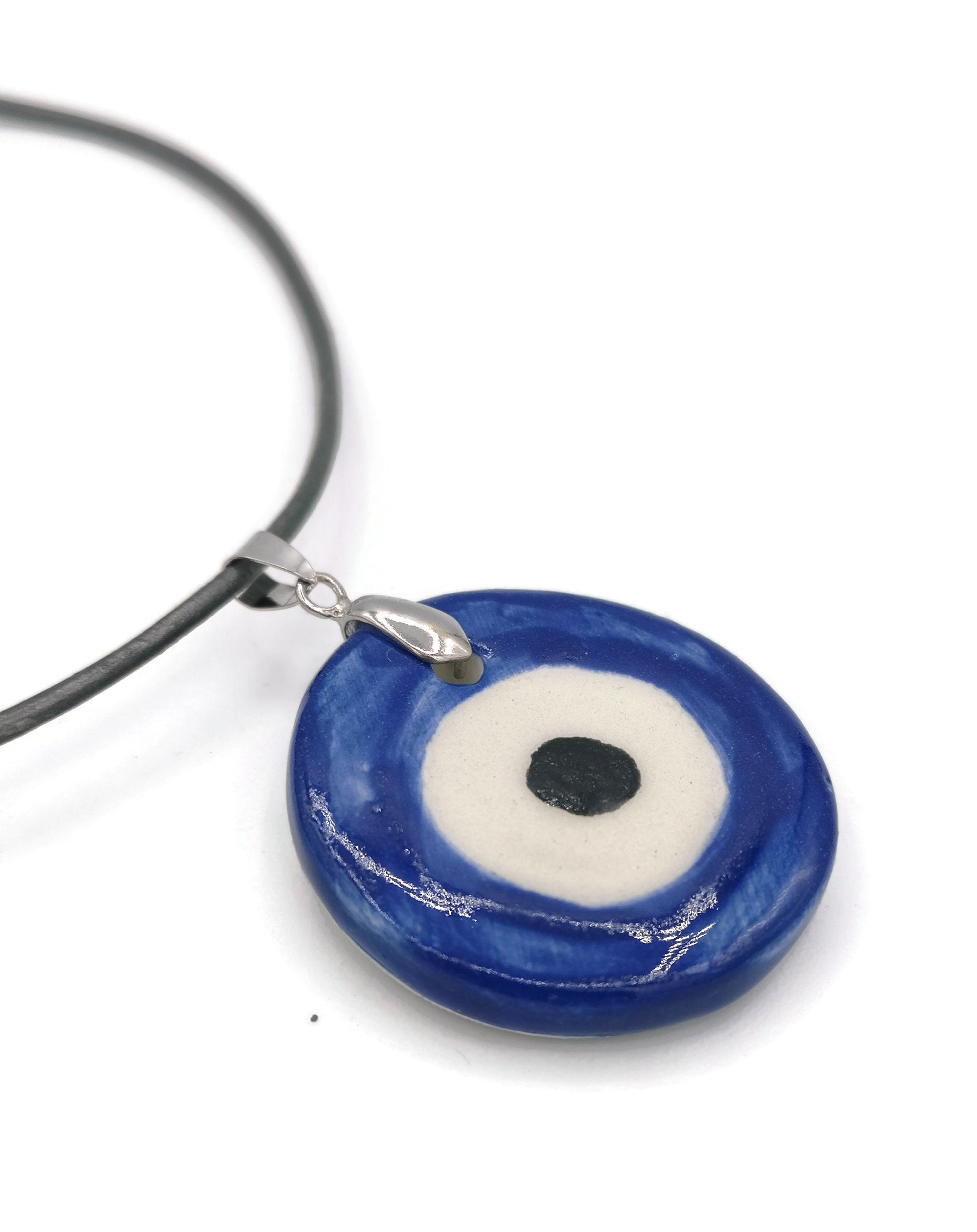 Large evil eye pendant for necklace, ceramic pendants for jewelry making supplies, DIY gift for mom, bohemian pendant round - Ceramica Ana Rafael