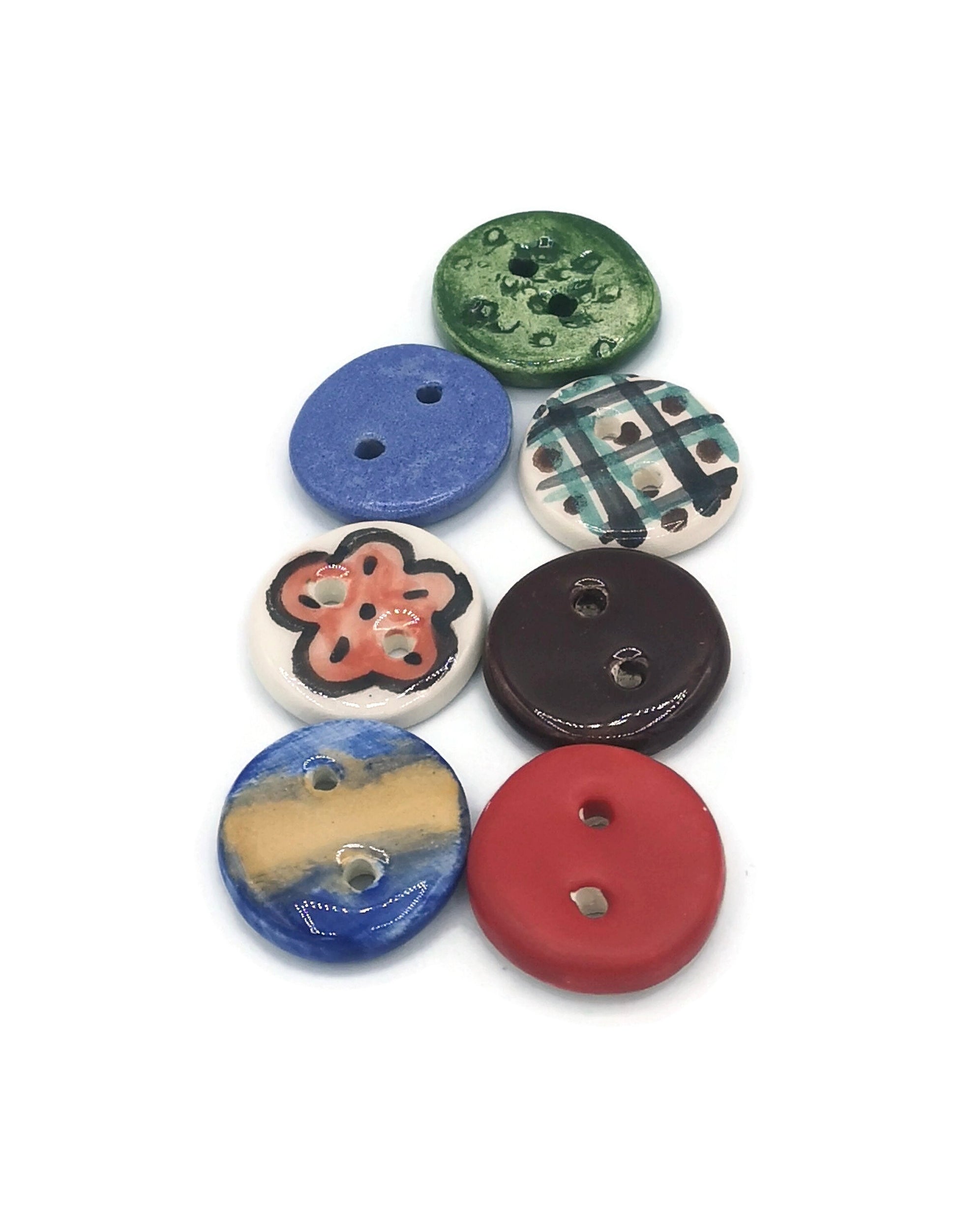 7Pc 30mm Handmade Ceramic Sewing Buttons, Cute Round Buttons, Sewing Suplies And Notions, Best Sellers Jewelry Making Buttons Vintage Look - Ceramica Ana Rafael