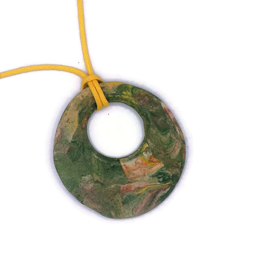 1Pc 60mm Matte Green Handmade Ceramic Extra Large Necklace Pendant For Jewelry Making, Round Jumbo Statemant Jewelry Parts, Cute Clay Charm