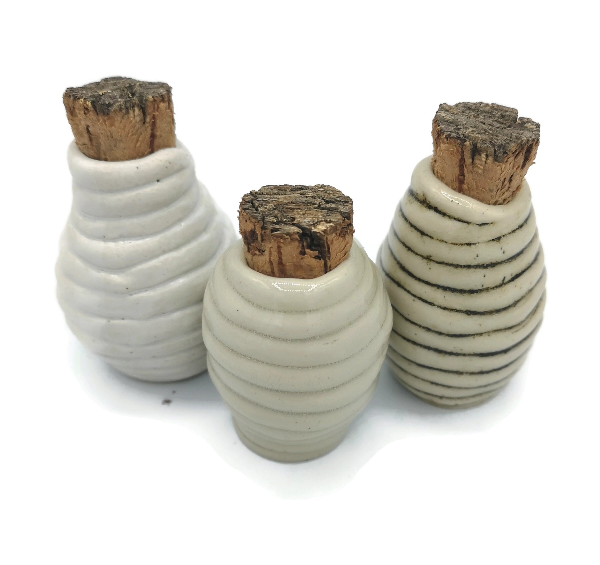 Small Ceramic Vase Set Of 3, Handmade Ceramic Bottle With Cork Stopper, Textured Pottery Mom Birthday Gift From Daughter - Ceramica Ana Rafael