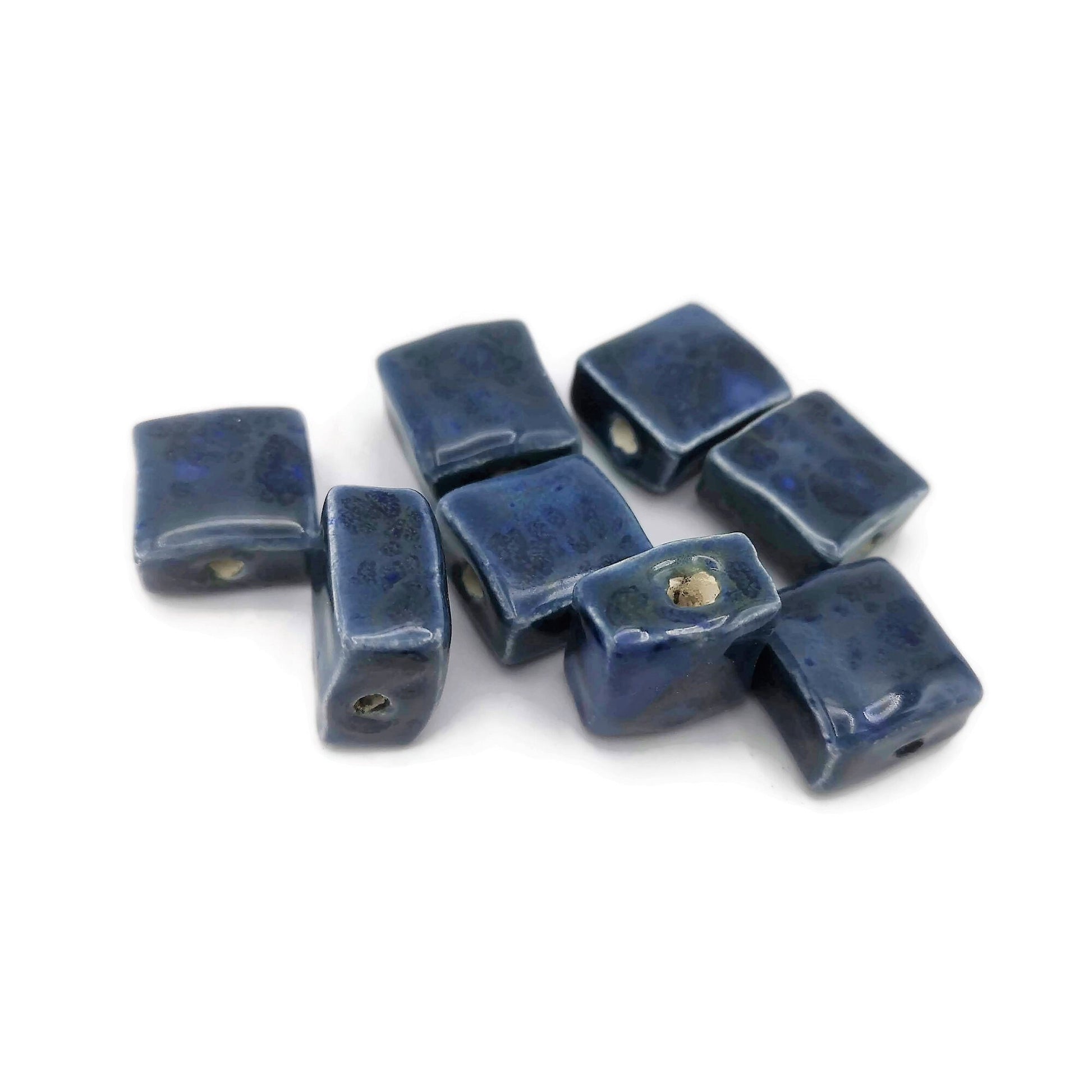 8Pc Flat Square Beads, Handmade Ceramic Beads, Blue Craft Beads Assorted Decorative Beads For Jewelry Making, Most Sold Items - Ceramica Ana Rafael