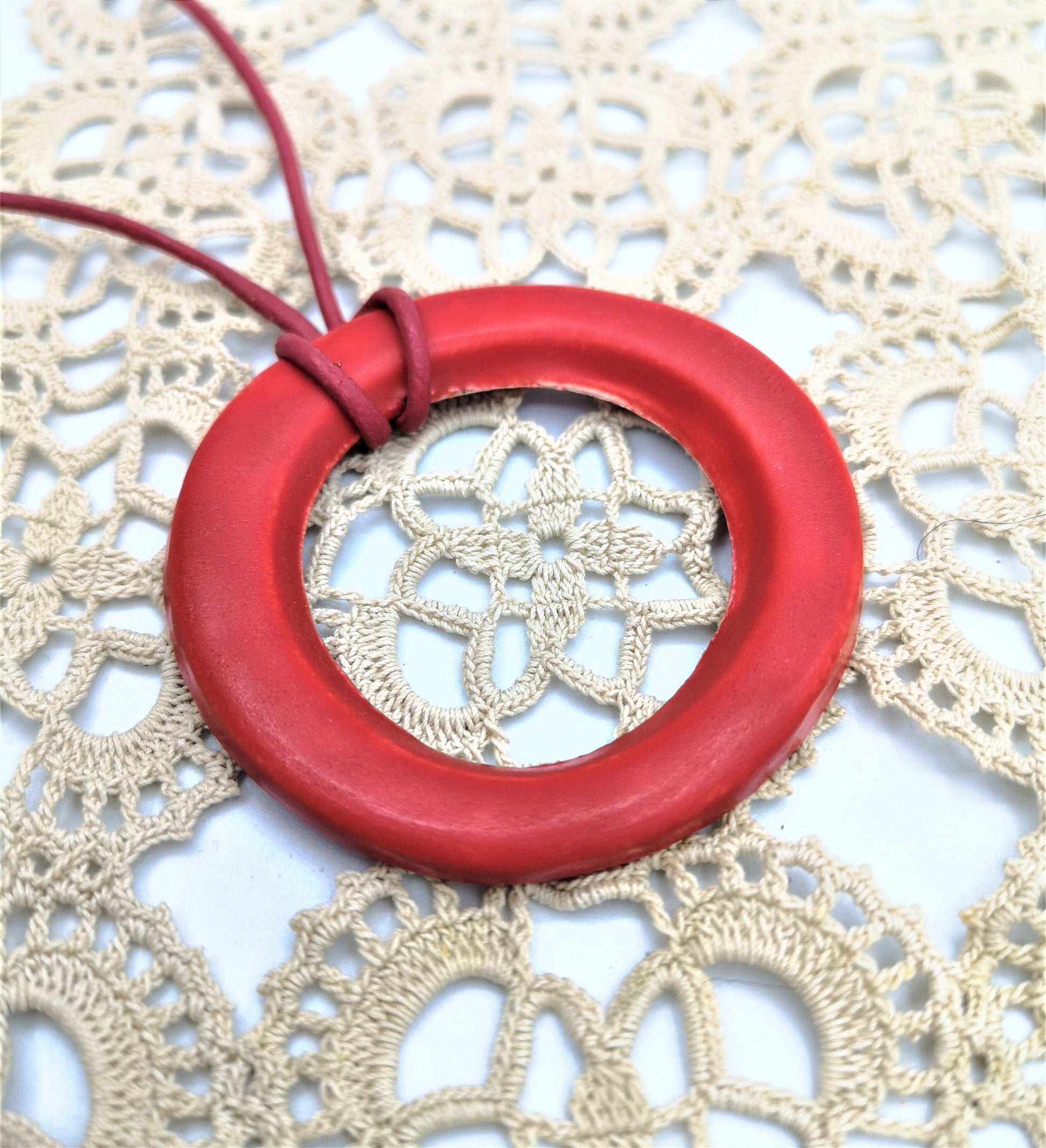 DONUT PENDANT, LARGE Circle Pendant For Necklace, Ceramic Jewelry Making Supplies - Ceramica Ana Rafael