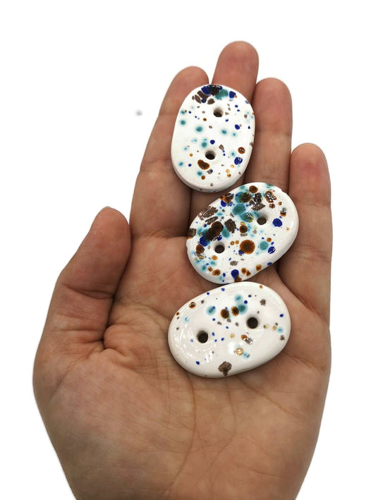 3Pc 35mm Decorative Oval Sewing Buttons, Handmade Ceramic Sewing Supplies And Notions, Extra Large Buttons, Cute Confetti Coat Buttons - Ceramica Ana Rafael