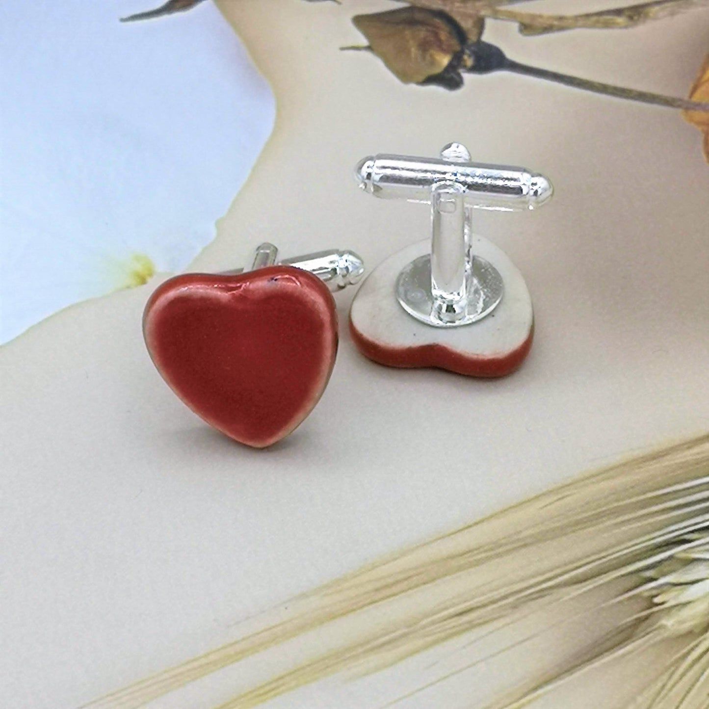 Red Heart CuffLinks For Men, Best Valentines Day Gifts For Him, 9th Wedding Anniversary Gift For Husband, Cute Boyfriend Birthday Gift - Ceramica Ana Rafael