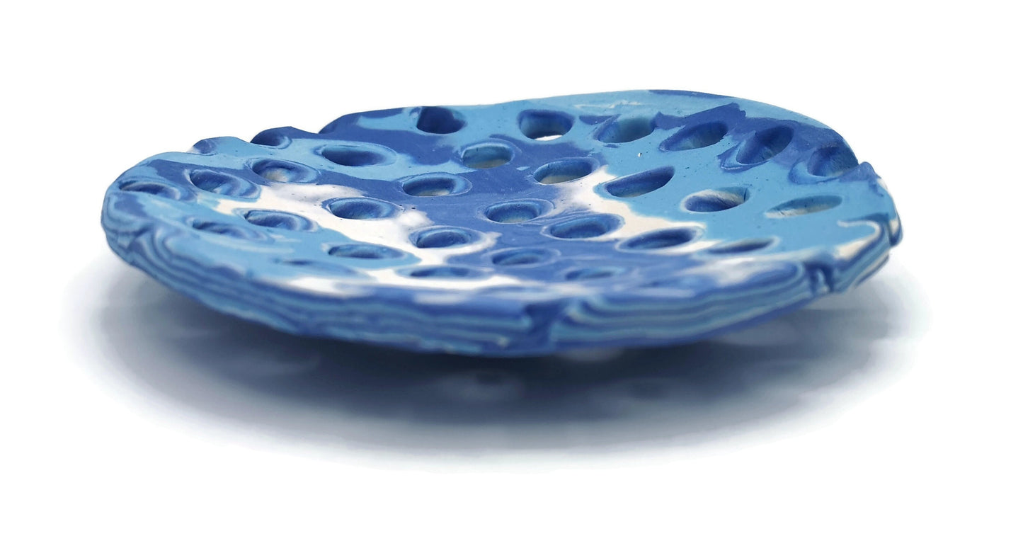 Handmade Ceramic Soap Dish Self Draining, Matte Blue Pottery Soap Bar Holder, Eco-Friendly Products, Shampoo or Sponge Holder for Bathroom - Ceramica Ana Rafael