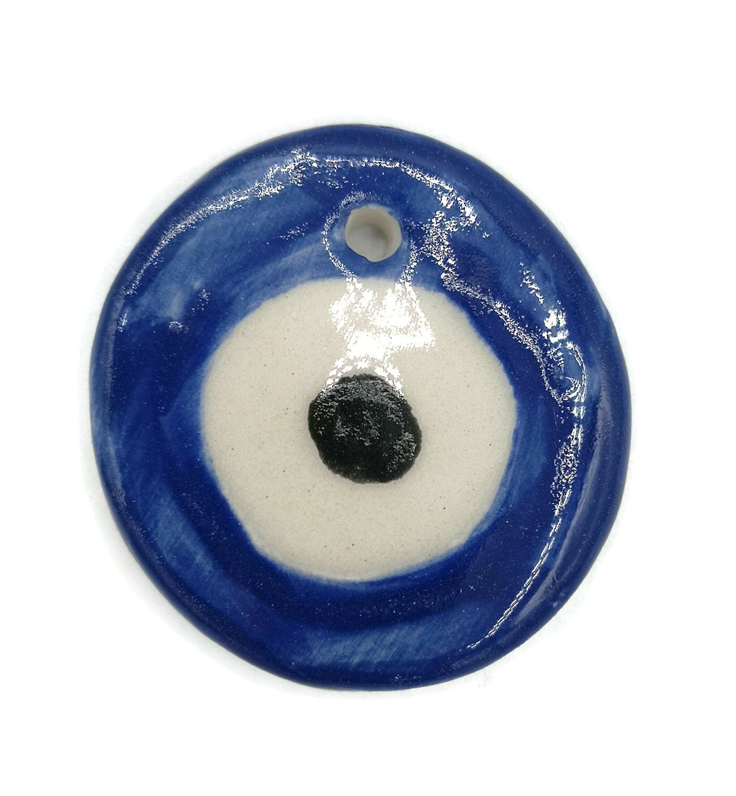 Large evil eye pendant for necklace, ceramic pendants for jewelry making supplies, DIY gift for mom, bohemian pendant round - Ceramica Ana Rafael