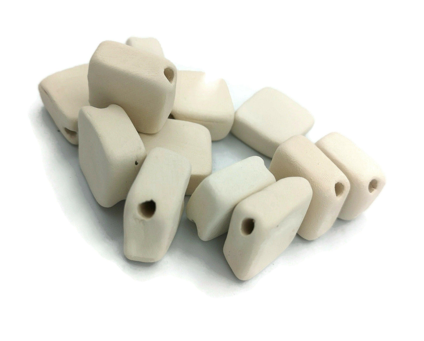 12Pc SquareHandmade Ceramic Bisque Beads For Jewelry Making, Craft Kits For Adults, Unpainted Macrame Beads Ready To Paint - Ceramica Ana Rafael