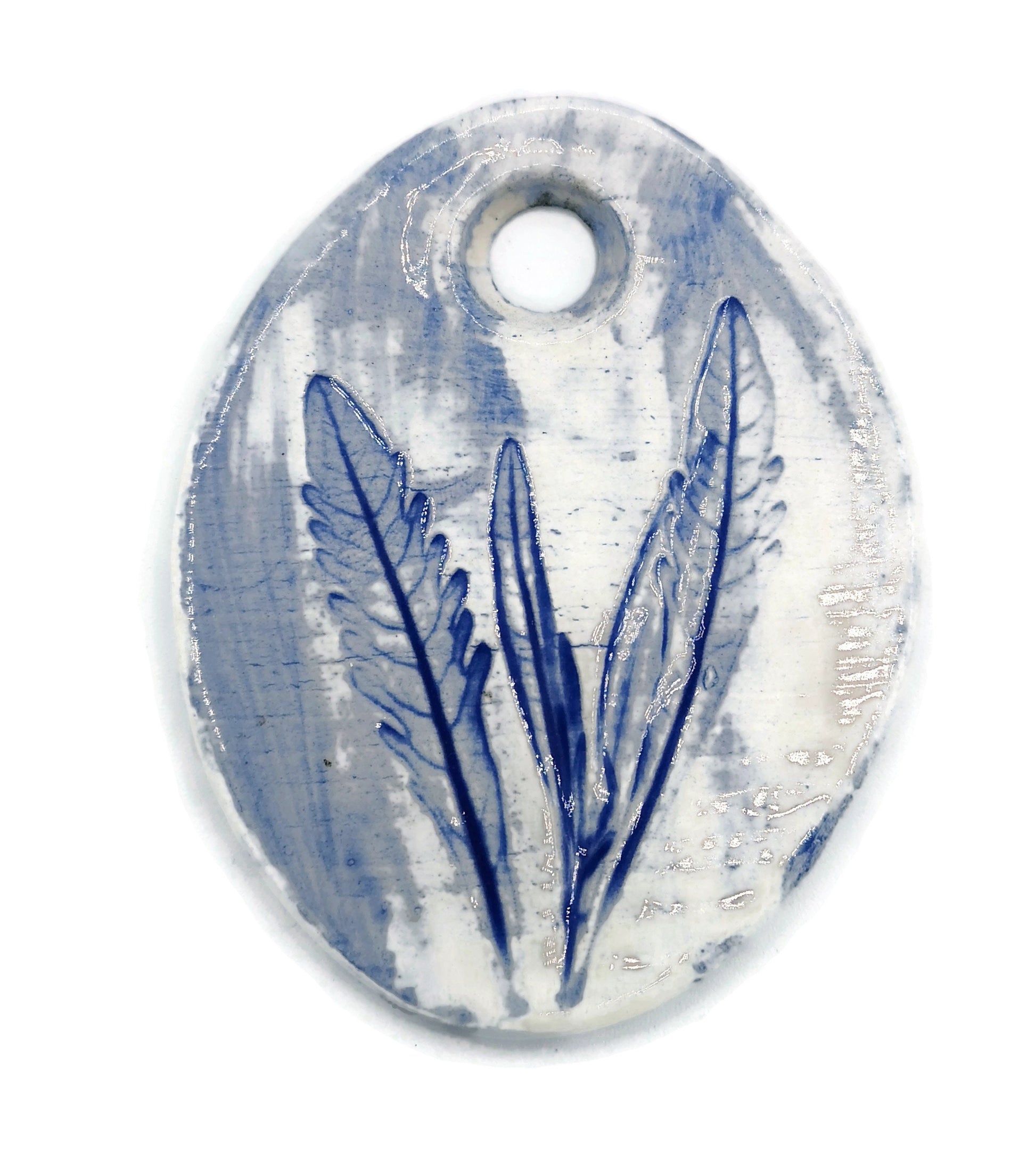 Large Pendant For Necklace, Lavender Leaves Ceramic Charms, Handmade Large Pendant For Jewelry Making - Ceramica Ana Rafael