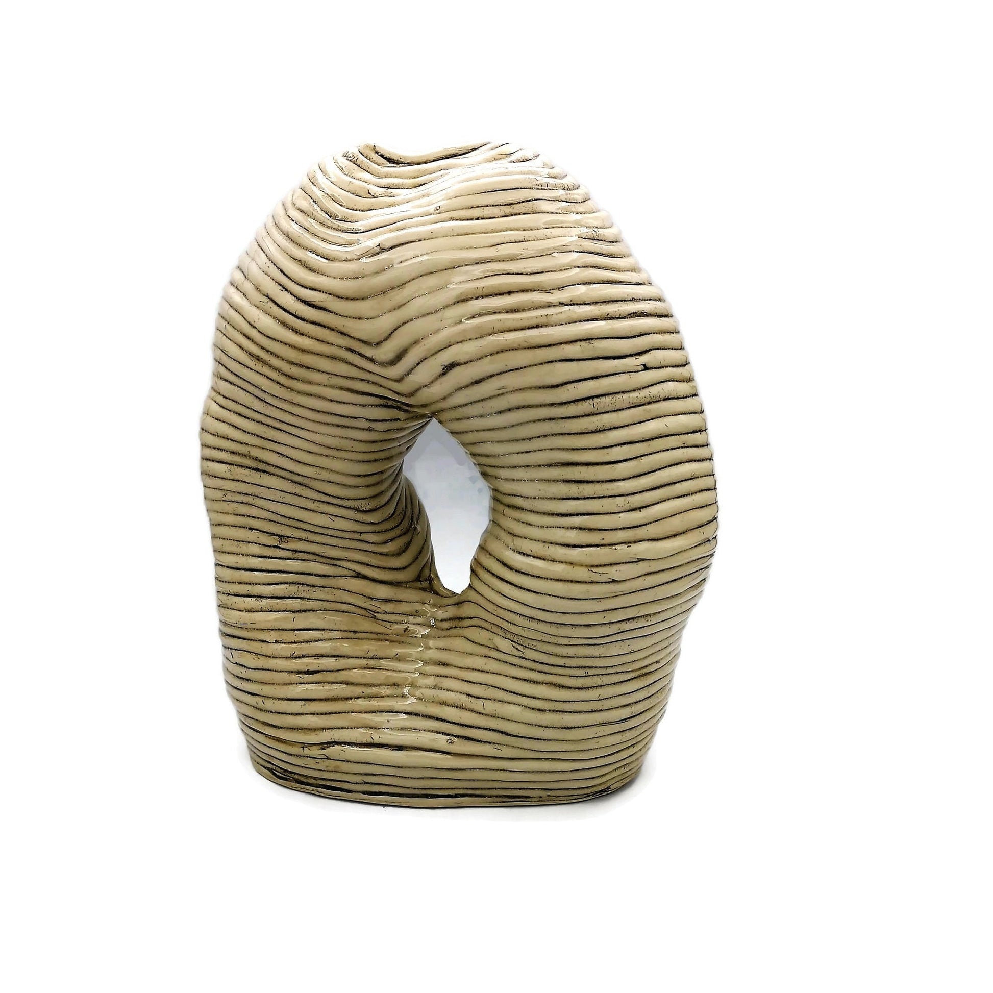 Modern Ceramic Sculpture Hollow Shaped Handmade Contemporary Art, Textured Table Sculpture, Large Floor Vase, Custom Wedding Gift For Couple - Ceramica Ana Rafael