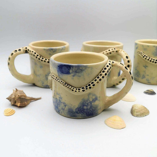 12oz Handmade Ceramic Octopus Mug, Large Ceramic Mug, Coffee Lovers Best Gifts For Him, Funny Stoneware Mug, Tentacle Beach Art For Women
