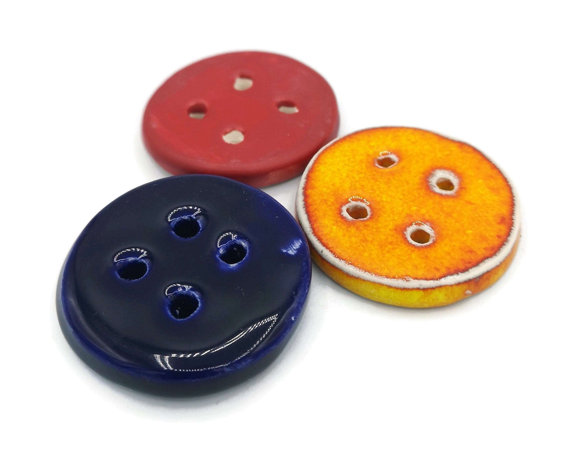 3Pcs Extra Large Buttons, 3 Pcs Handmade Ceramic Buttons, Sewing Supplies And Notions, Best Sellers Unique Flat Clay Buttons 4 Holes - Ceramica Ana Rafael