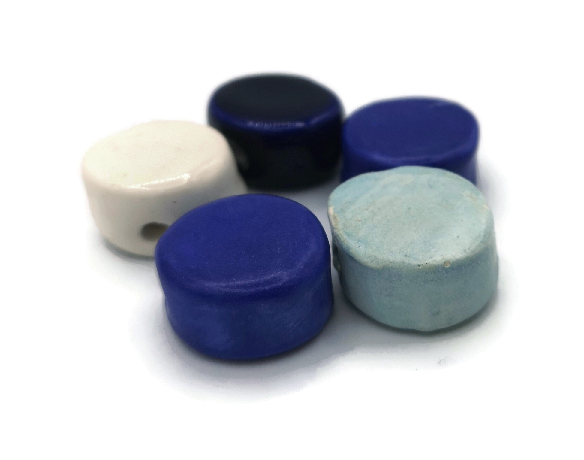 5Pcs Large Ceramic Beads, Royal Blue 20mm Coin Beads for Handmade Jewelry Making, Assorted Clay Components - Ceramica Ana Rafael