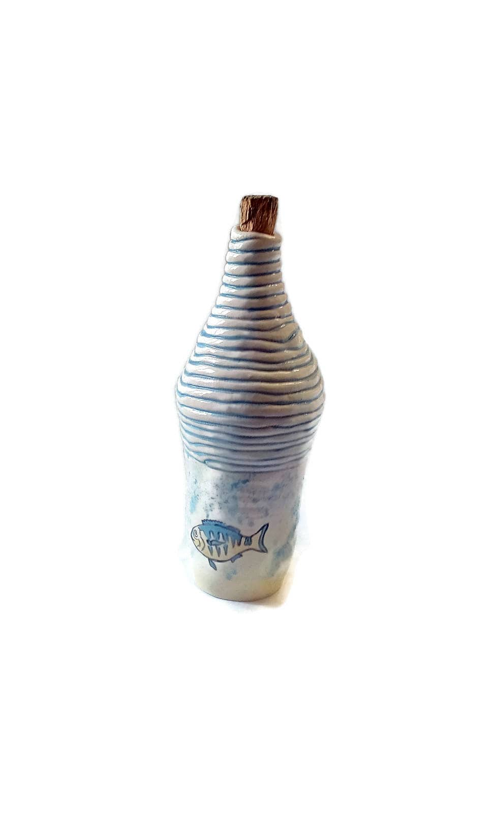 Decorative Bottles With Cork Stopper, Handmade Ceramic Vase With Handpainted Fish, Best Gifts For Him, Housewarming Gift First Home - Ceramica Ana Rafael