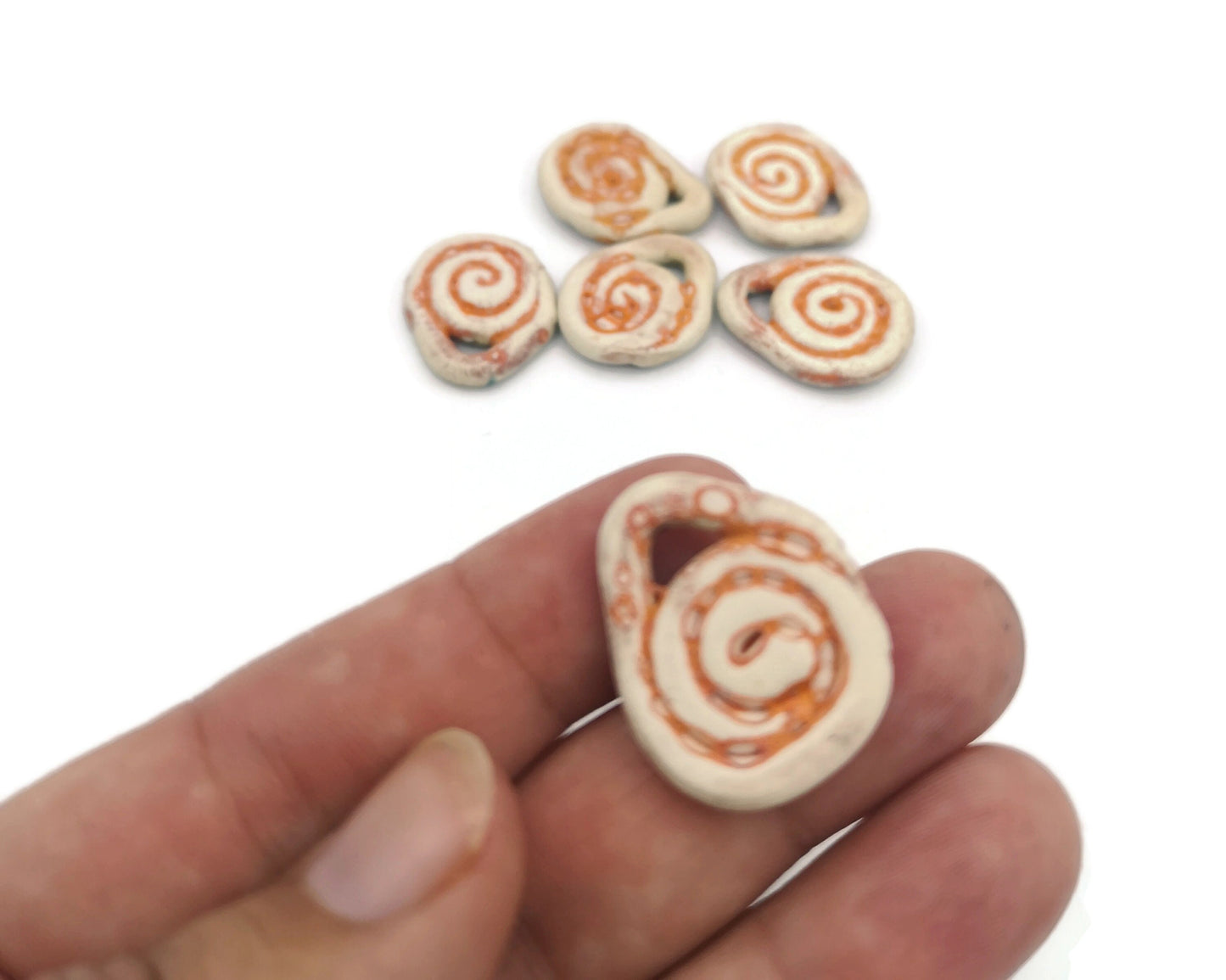 6Pc Handmade ceramic Orange Irregular Necklace Pendants for Jewelry making, Unique Eclectic Earrings Clay Charms, Cute Fashionista Gift - Ceramica Ana Rafael