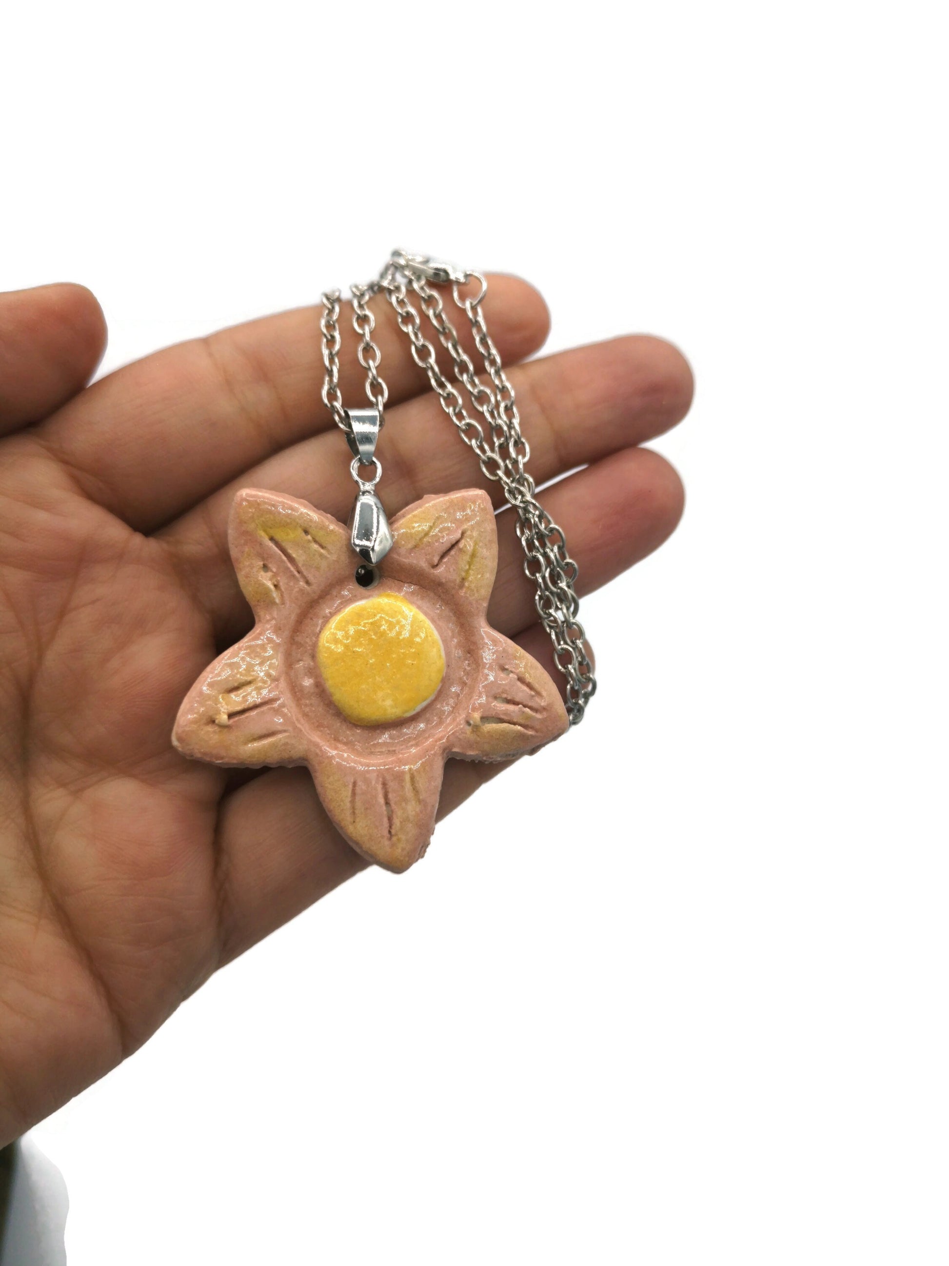 Flower Pendant Necklace, Cute Mothers Day Gift Statement Chocker Necklace, Kawaii Jewelry Best Gift For Her, Mom Birthday Gift From Daughter - Ceramica Ana Rafael