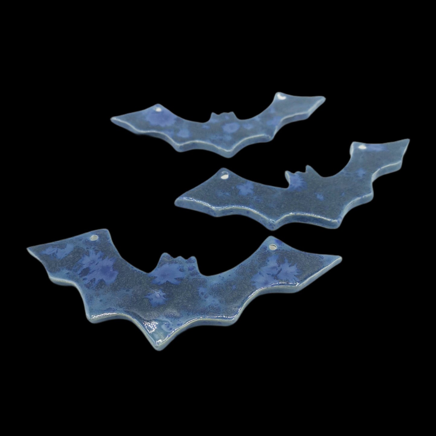 3Pc 6in Handmade Ceramic Bat Ornament For Wall Decor, Halloween Decoration Gift For Women, Blue Clay Gothic Ornament, Necklace Pendant - Ceramica Ana Rafael