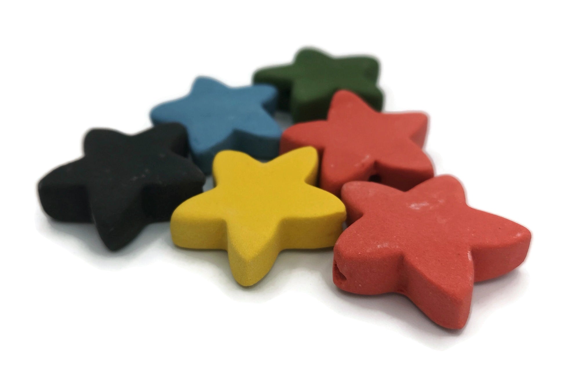 6Pc 35mm Extra Large Handmade Ceramic Star Beads For Jewelry making, Macrame Beads Large Hole 2mm,Assorted Matte Colorful Clay Beads - Ceramica Ana Rafael